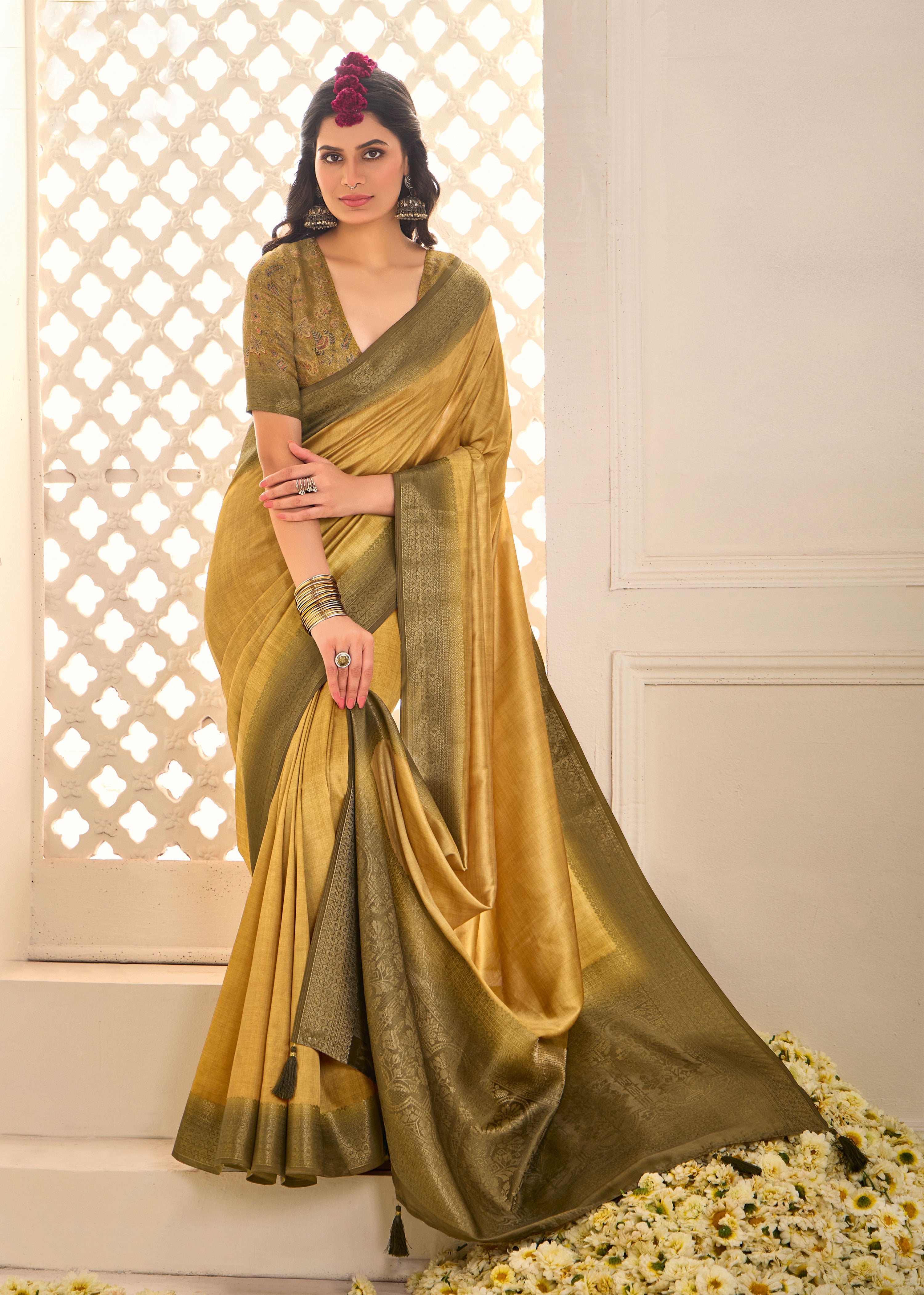 Gold Tussar Silk Woven Saree-4438
