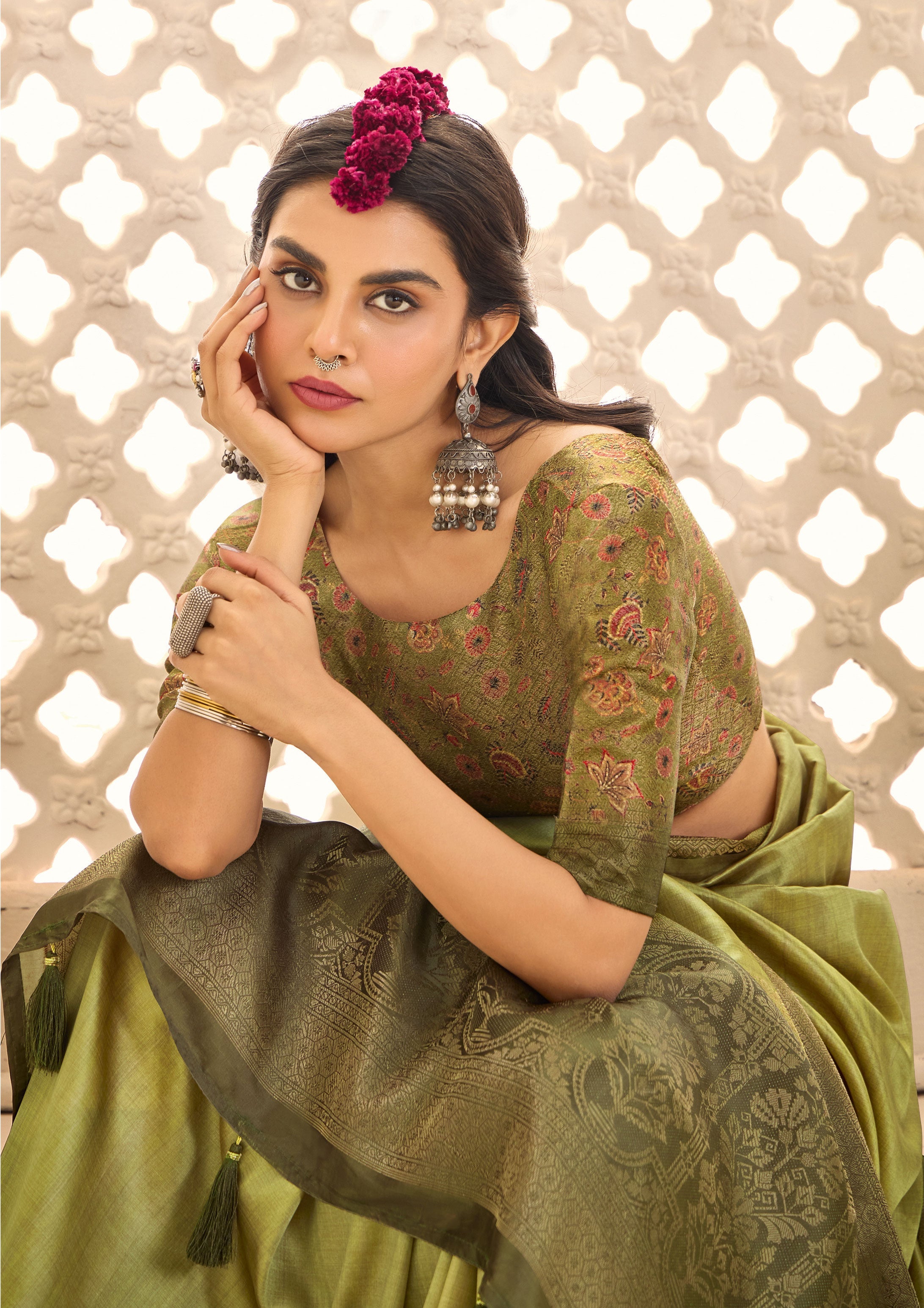 Olive Tussar Silk Woven Saree-4440