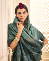 Slate Green Tussar Silk Woven Saree-4446