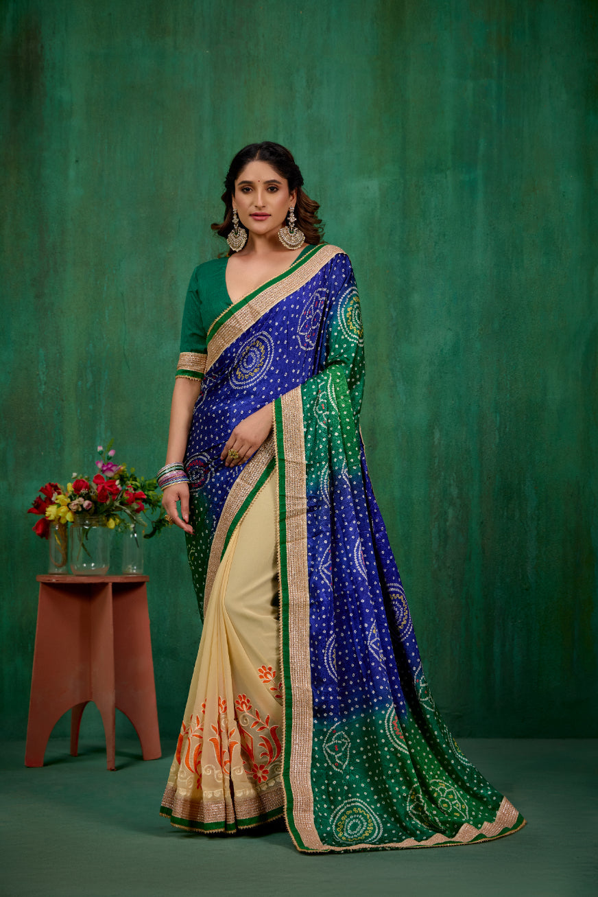 Buy Faux Georgette Multi Color Embroidered Ready to Wear Saree Online - Best Prices-RTW-1088