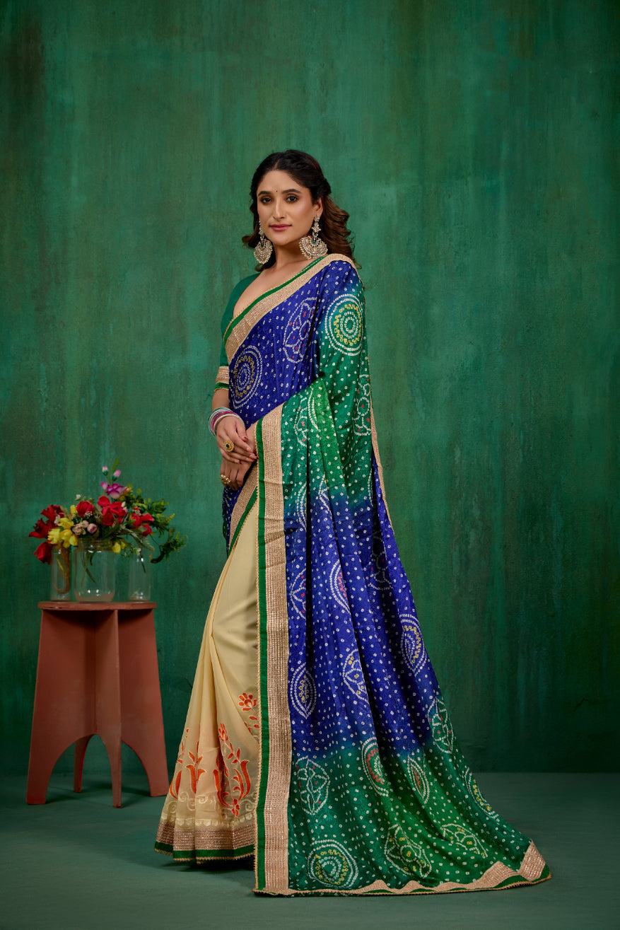 Buy Faux Georgette Multi Color Embroidered Ready to Wear Saree Online - Best Prices-RTW-1088
