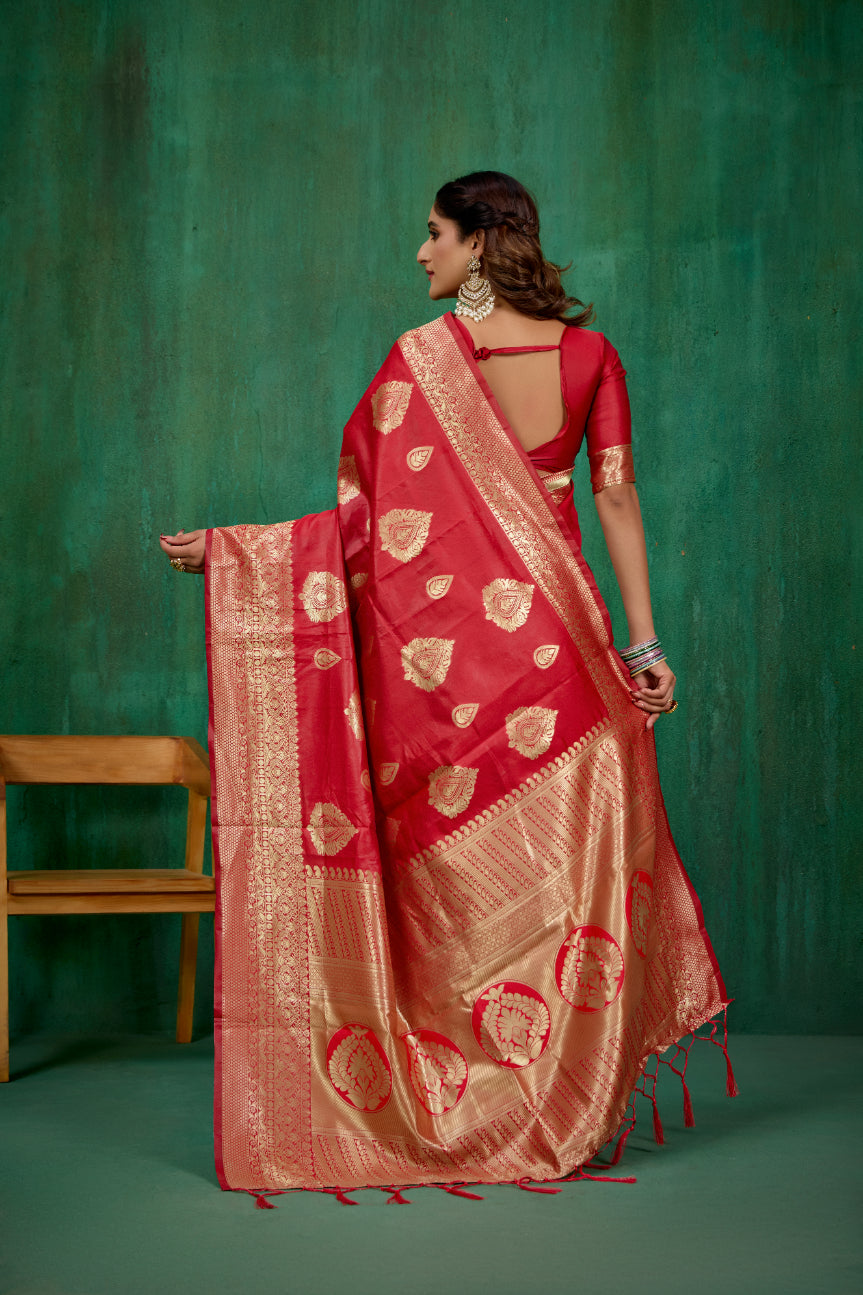Shop Elegant Red Banarasi Art Silk Woven Ready to Wear Saree Online - Best Prices-RTW-1571