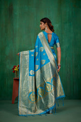 Shop Elegant Teal Banarasi Art Silk Woven Ready to Wear Saree Online - Best Prices-RTW-1575