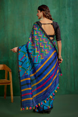 Shop Teal Stylish Linen Printed Ready to Wear Sarees Online - Affordable Prices-RTW-1905