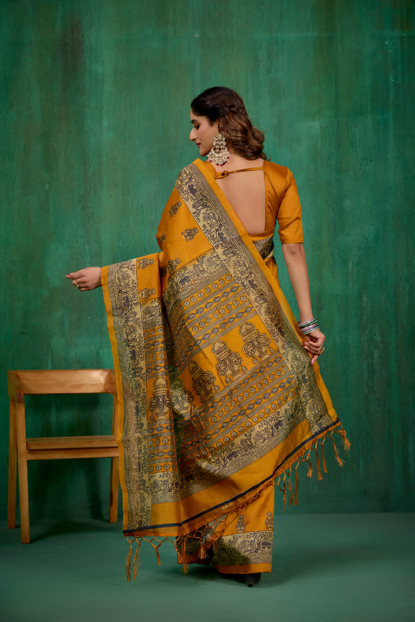Shop Elegant Mustard Mysore Art Silk Printed Ready to Wear Saree Online - Best Prices-RTW-1944
