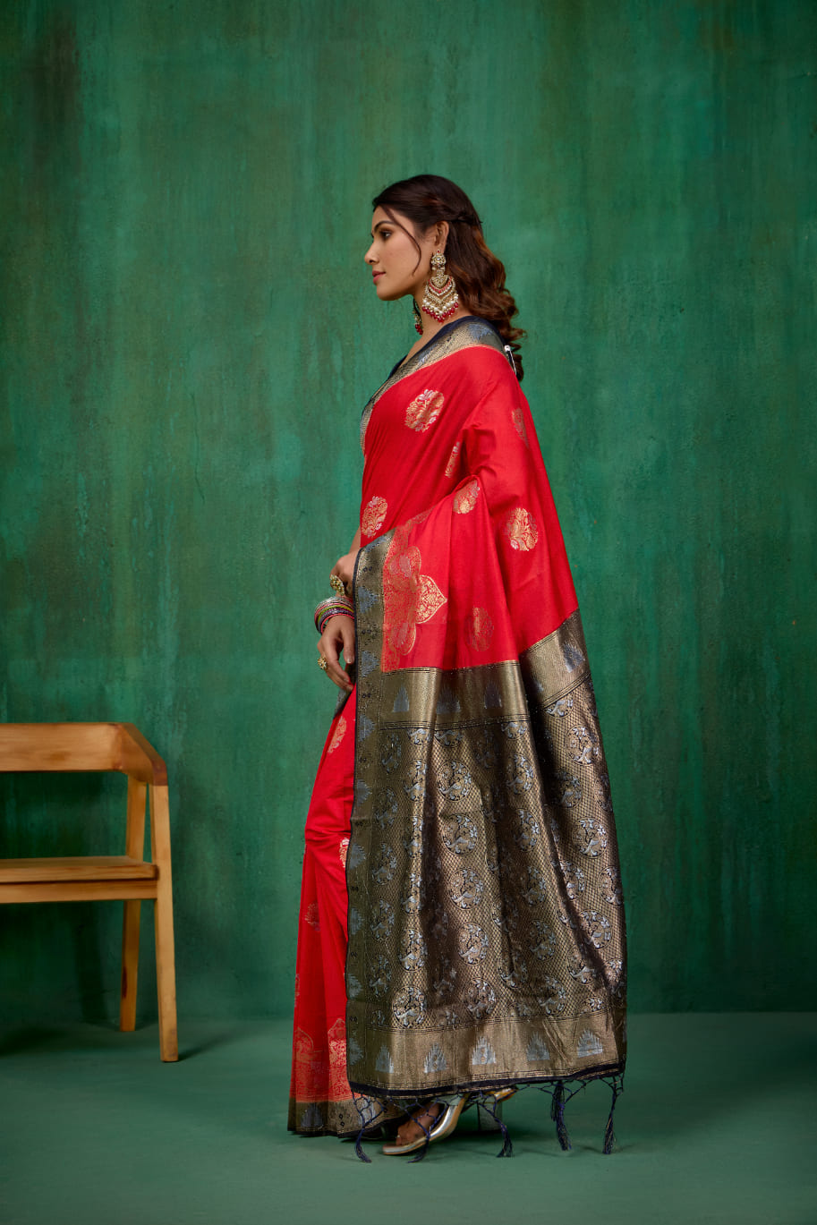 Shop Elegant Red Banarasi Art Silk Woven Ready to Wear Saree Online - Best Prices-RTW-2063