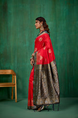 Shop Elegant Red Banarasi Art Silk Woven Ready to Wear Saree Online - Best Prices-RTW-2063