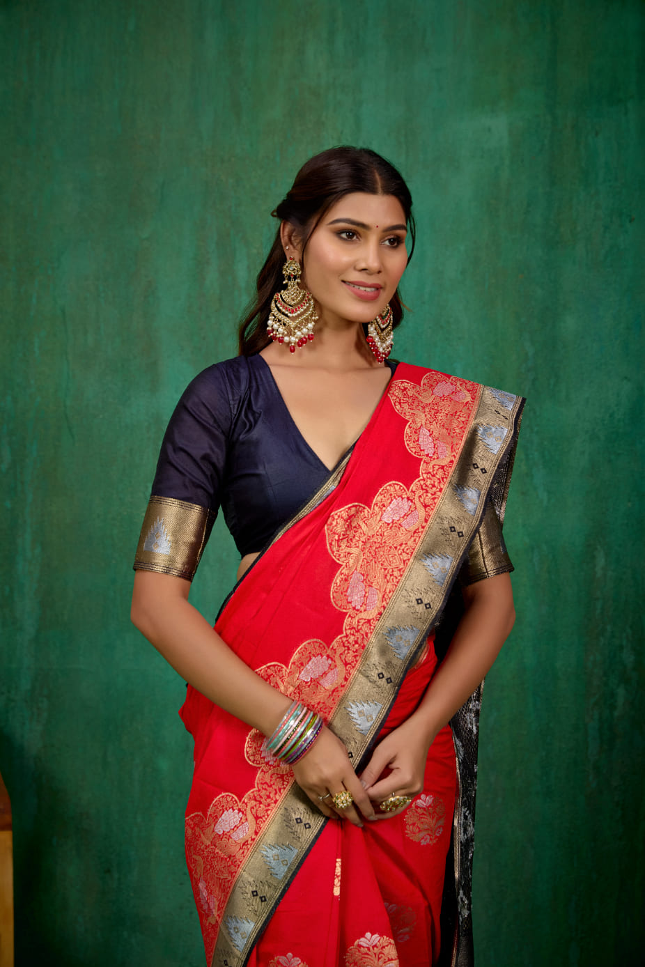 Shop Elegant Red Banarasi Art Silk Woven Ready to Wear Saree Online - Best Prices-RTW-2063