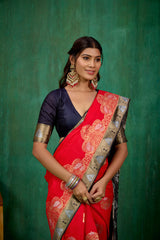 Shop Elegant Red Banarasi Art Silk Woven Ready to Wear Saree Online - Best Prices-RTW-2063