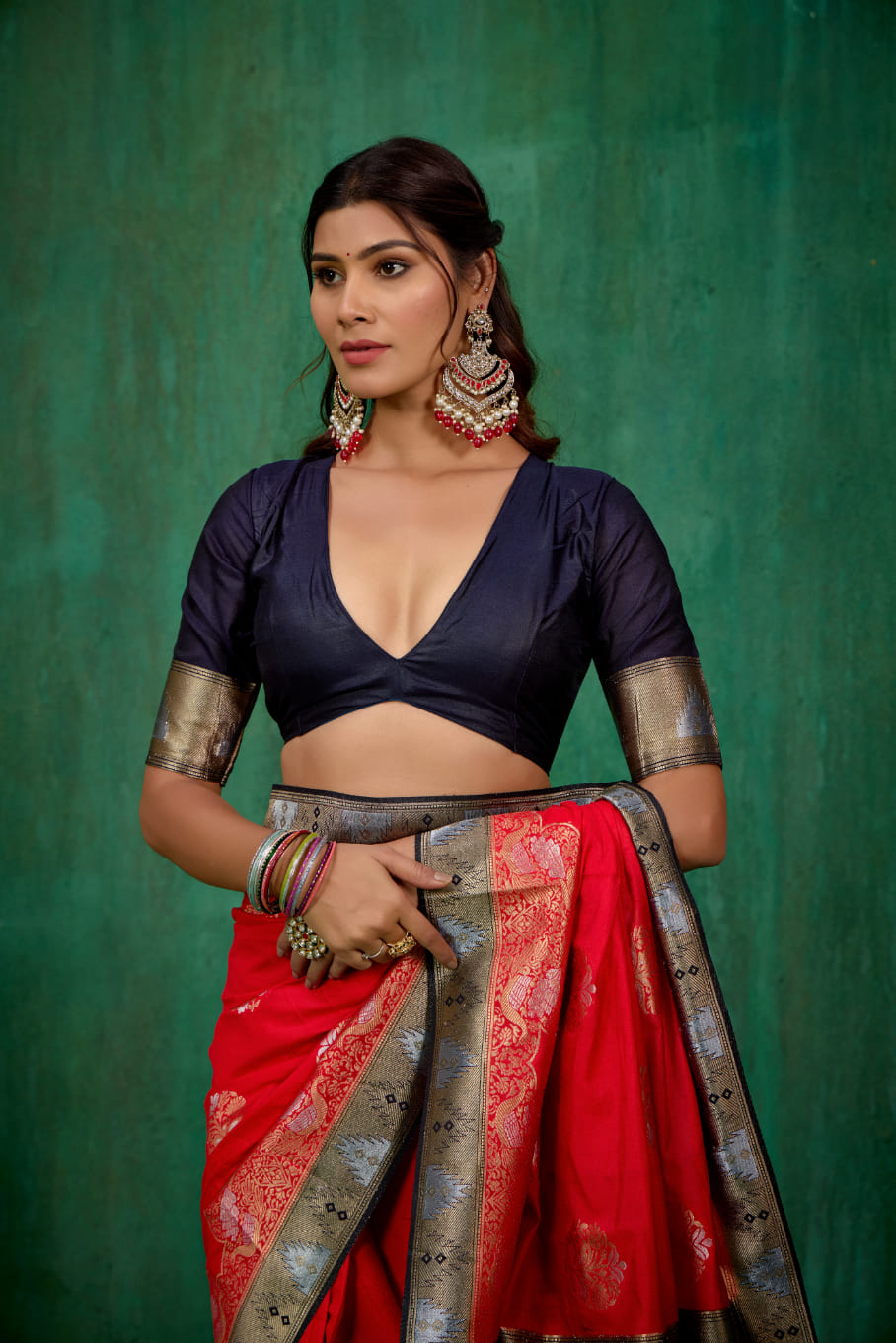 Shop Elegant Red Banarasi Art Silk Woven Ready to Wear Saree Online - Best Prices-RTW-2063