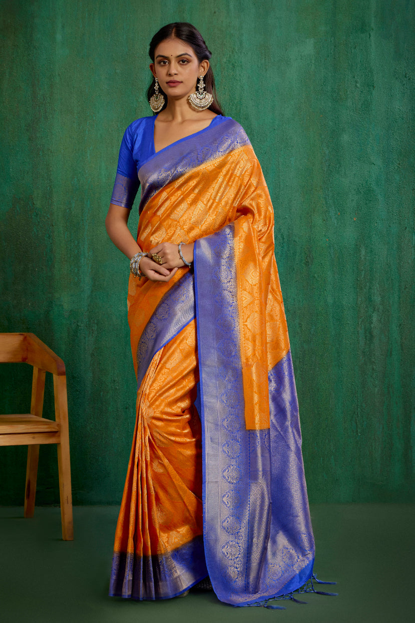 Shop Elegant Orange Banarasi Art Silk Woven Ready to Wear Saree Online - Best Prices-RTW-2066