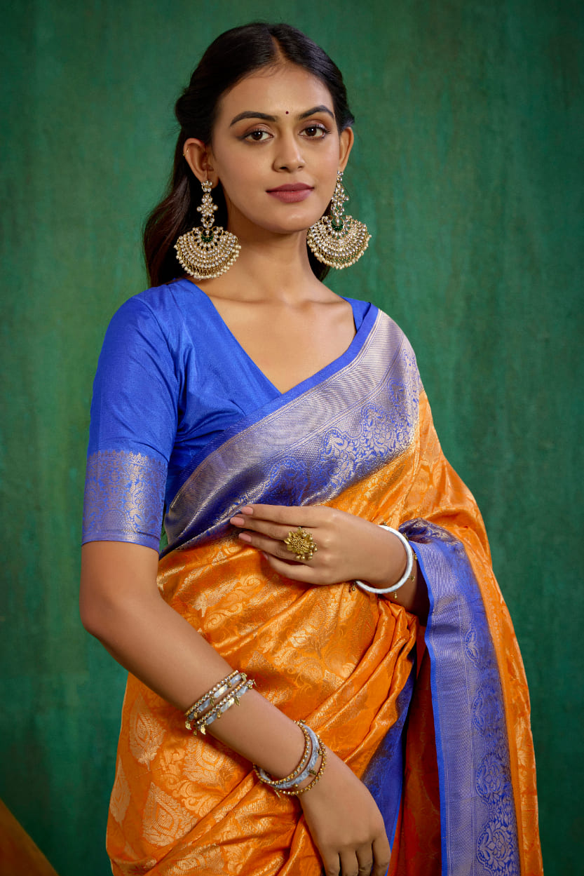 Shop Elegant Orange Banarasi Art Silk Woven Ready to Wear Saree Online - Best Prices-RTW-2066