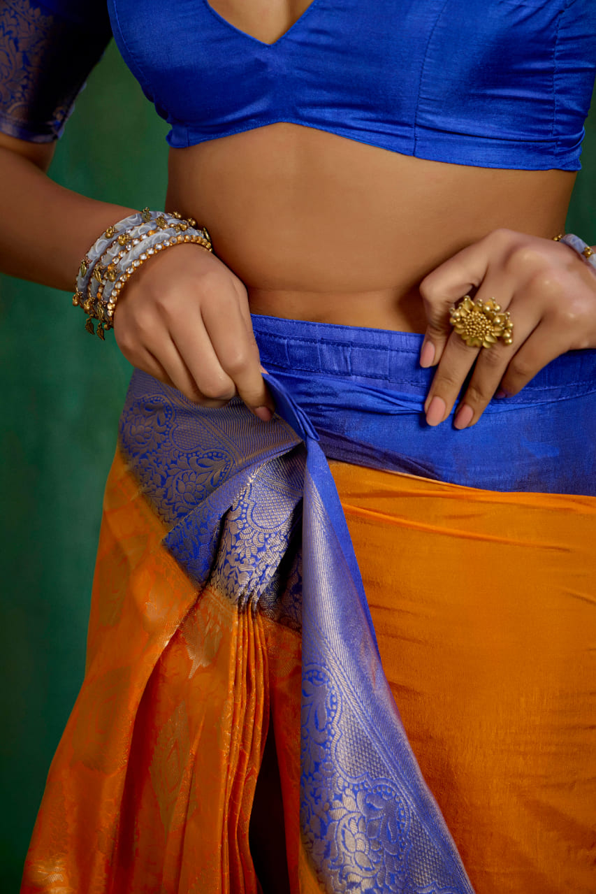 Shop Elegant Orange Banarasi Art Silk Woven Ready to Wear Saree Online - Best Prices-RTW-2066