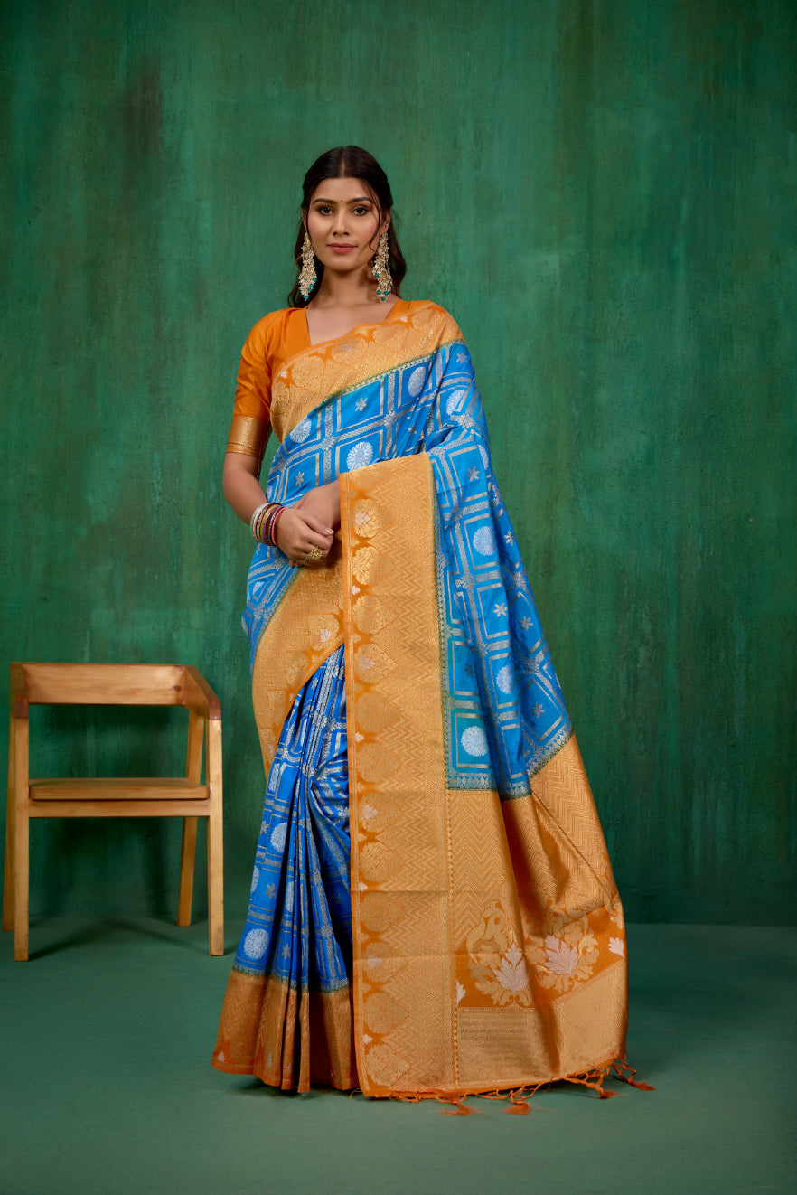 Shop Elegant Blue Banarasi Art Silk Woven Ready to Wear Saree Online - Best Prices-RTW-2067