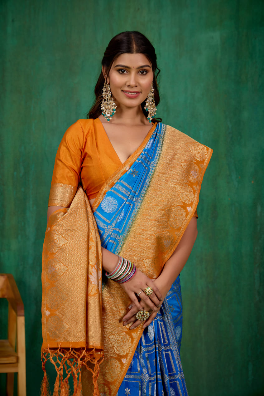 Shop Elegant Blue Banarasi Art Silk Woven Ready to Wear Saree Online - Best Prices-RTW-2067