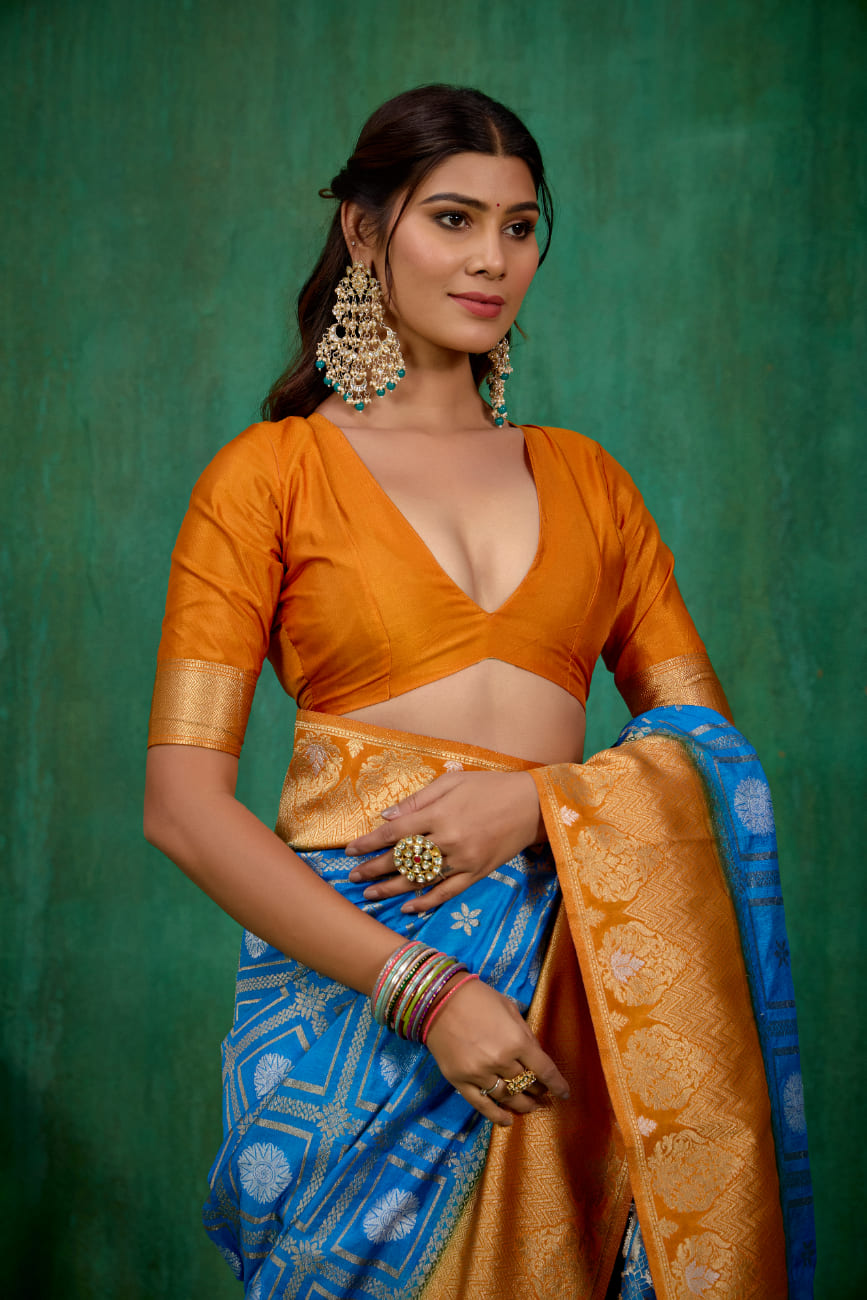 Shop Elegant Blue Banarasi Art Silk Woven Ready to Wear Saree Online - Best Prices-RTW-2067