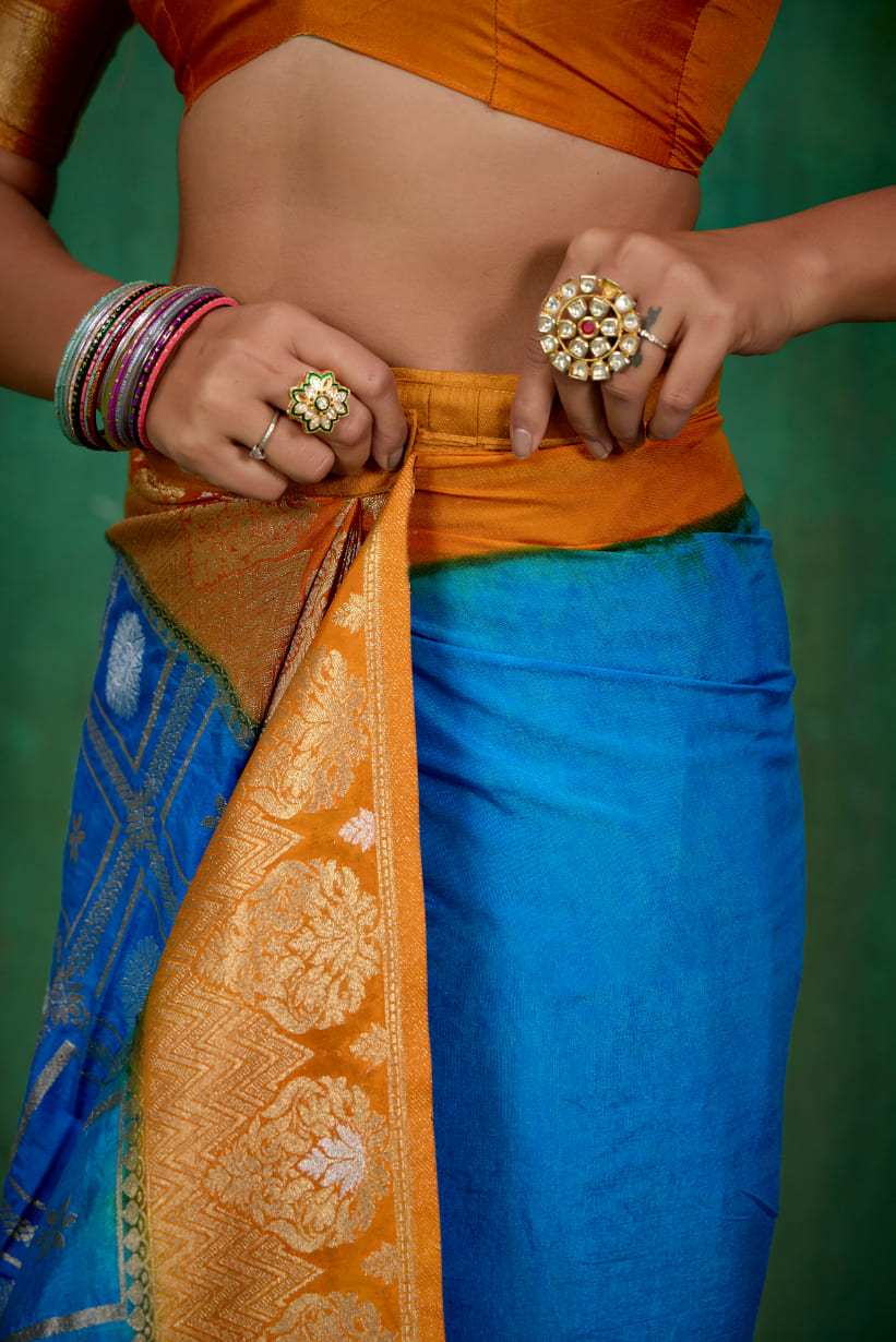 Shop Elegant Blue Banarasi Art Silk Woven Ready to Wear Saree Online - Best Prices-RTW-2067