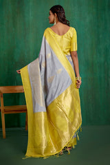 Shop Elegant Grey Banarasi Art Silk Woven Ready to Wear Saree Online - Best Prices-RTW-2069