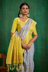 Shop Elegant Grey Banarasi Art Silk Woven Ready to Wear Saree Online - Best Prices-RTW-2069