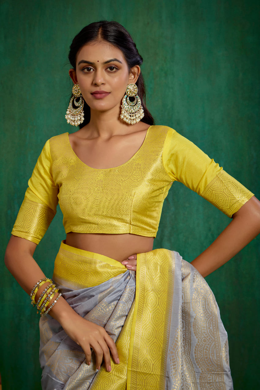 Shop Elegant Grey Banarasi Art Silk Woven Ready to Wear Saree Online - Best Prices-RTW-2069