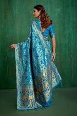 Shop Elegant Turquoise Banarasi Art Silk Woven Ready to Wear Saree Online - Best Prices-RTW-2096
