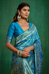 Shop Elegant Turquoise Banarasi Art Silk Woven Ready to Wear Saree Online - Best Prices-RTW-2096