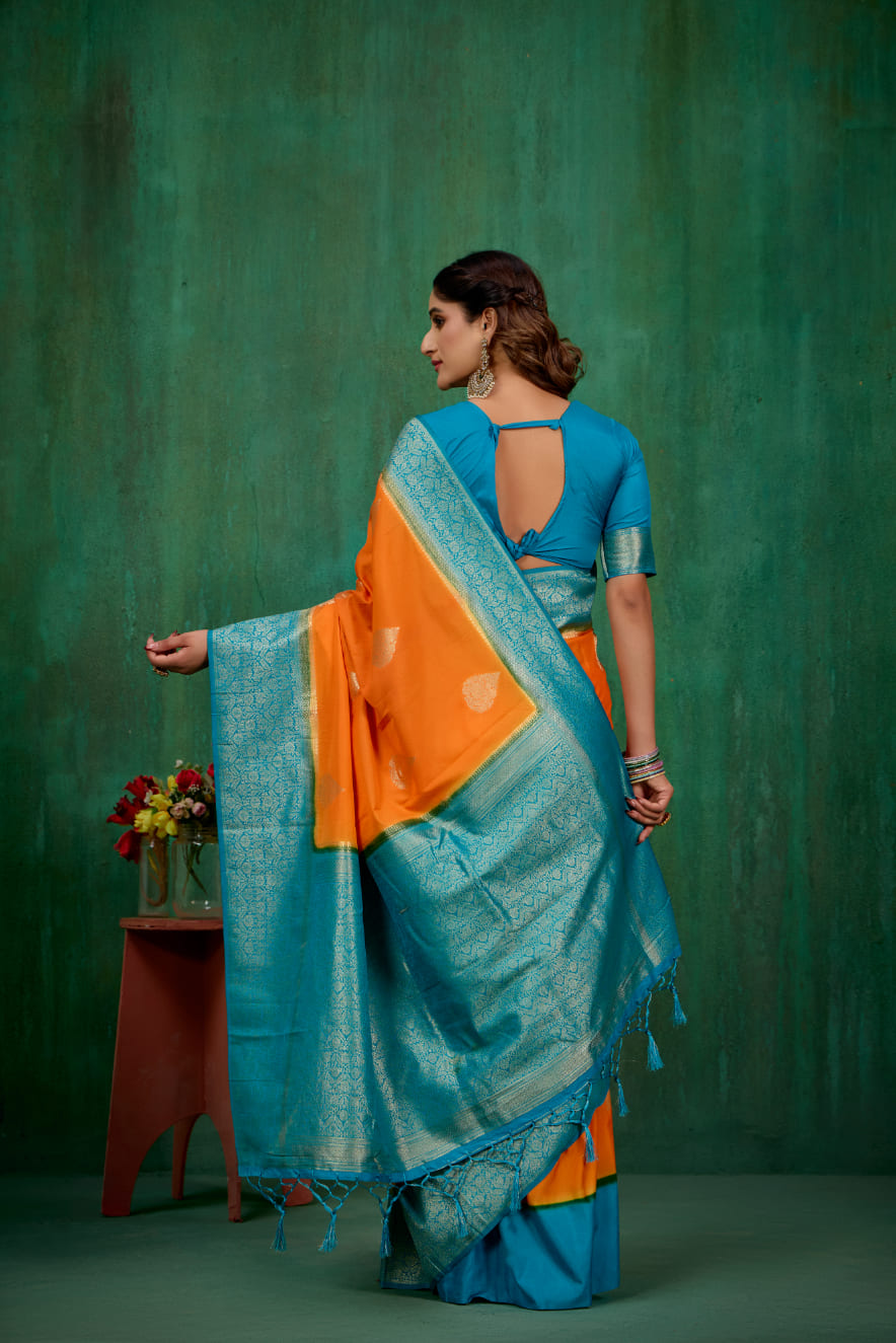 Shop Elegant Mustard Banarasi Art Silk Woven Ready to Wear Saree Online - Best Prices-RTW-2103