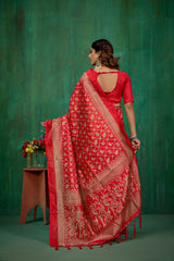Shop Elegant Red Mysore Art Silk Printed Ready to Wear Saree Online - Best Prices-RTW-2196