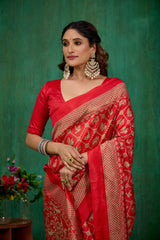 Shop Elegant Red Mysore Art Silk Printed Ready to Wear Saree Online - Best Prices-RTW-2196