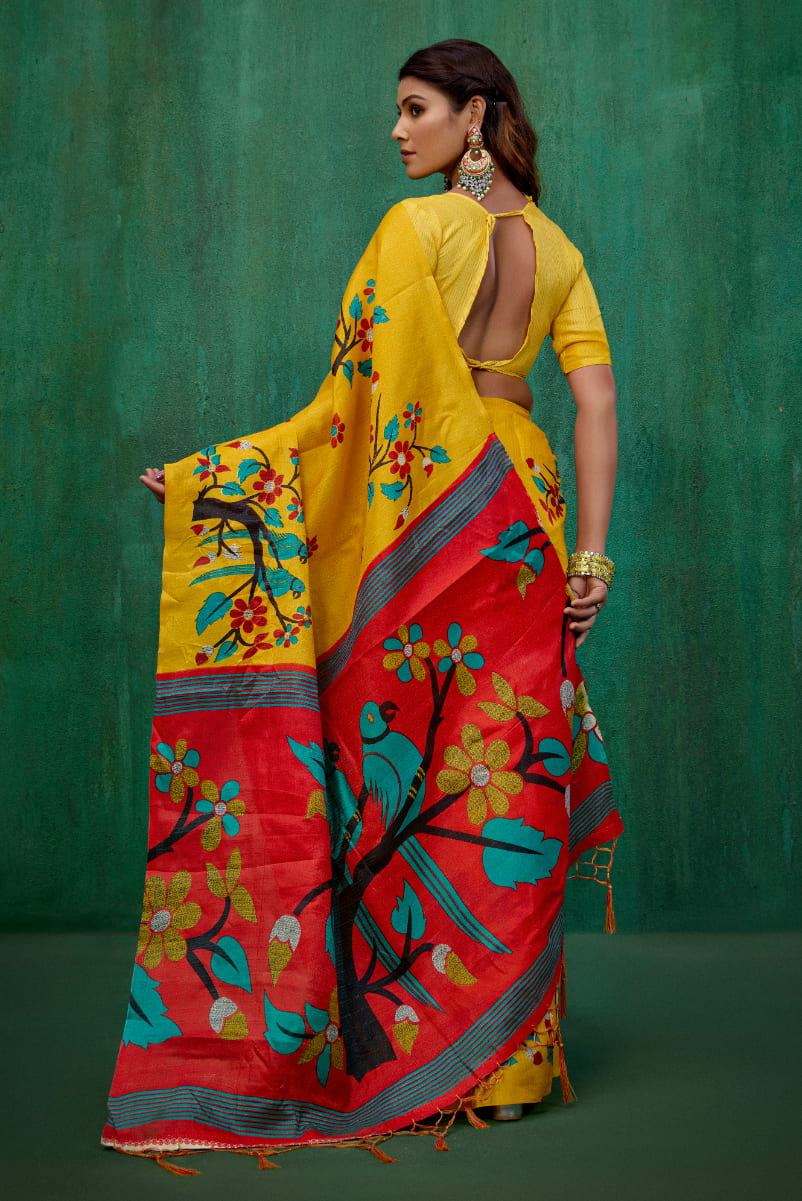 Shop Elegant Mustard Mysore Art Silk Printed Ready to Wear Saree Online - Best Prices-RTW-2198