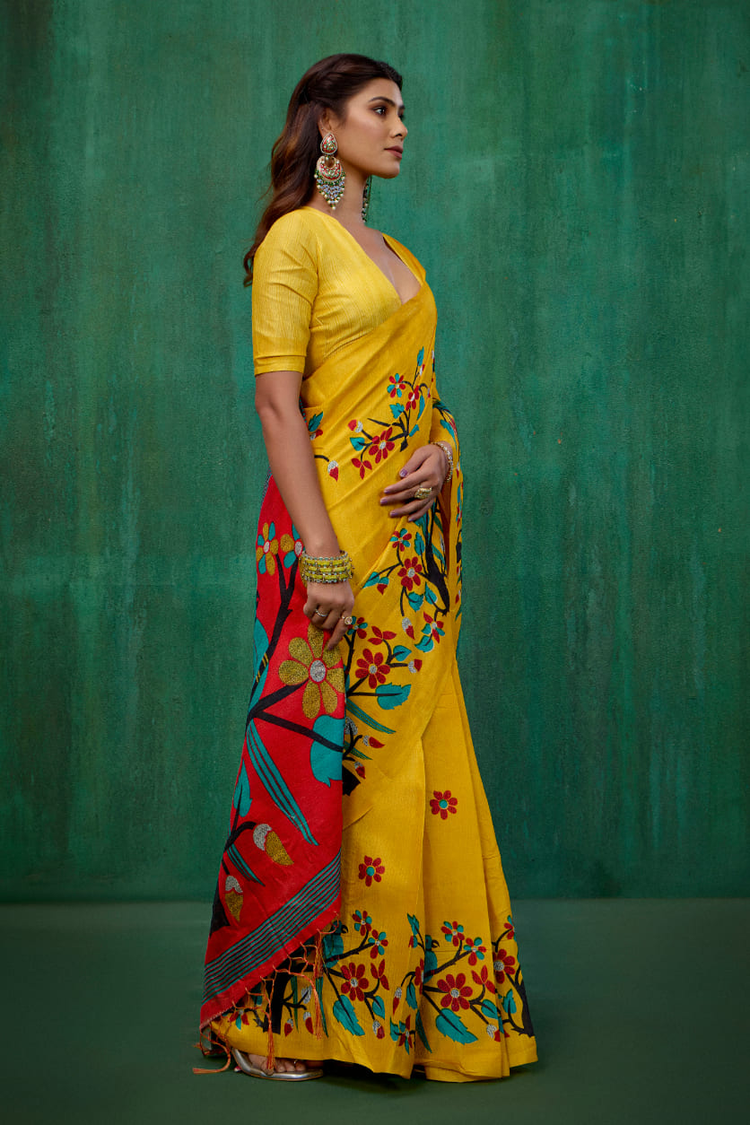 Shop Elegant Mustard Mysore Art Silk Printed Ready to Wear Saree Online - Best Prices-RTW-2198