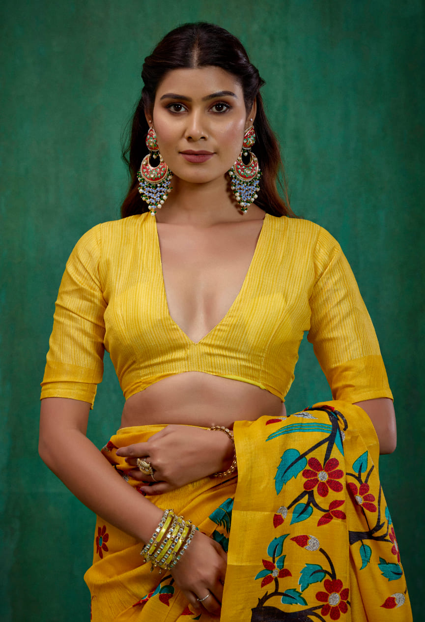 Shop Elegant Mustard Mysore Art Silk Printed Ready to Wear Saree Online - Best Prices-RTW-2198
