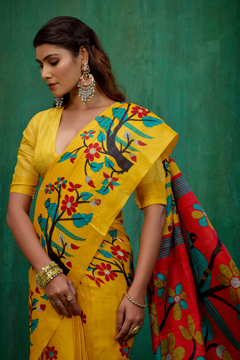 Shop Elegant Mustard Mysore Art Silk Printed Ready to Wear Saree Online - Best Prices-RTW-2198