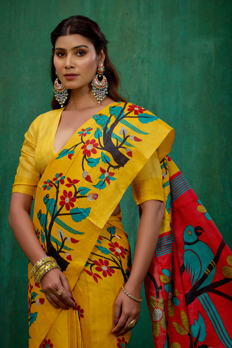 Shop Elegant Mustard Mysore Art Silk Printed Ready to Wear Saree Online - Best Prices-RTW-2198