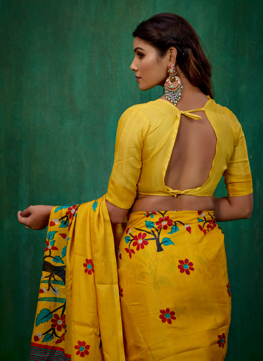 Shop Elegant Mustard Mysore Art Silk Printed Ready to Wear Saree Online - Best Prices-RTW-2198