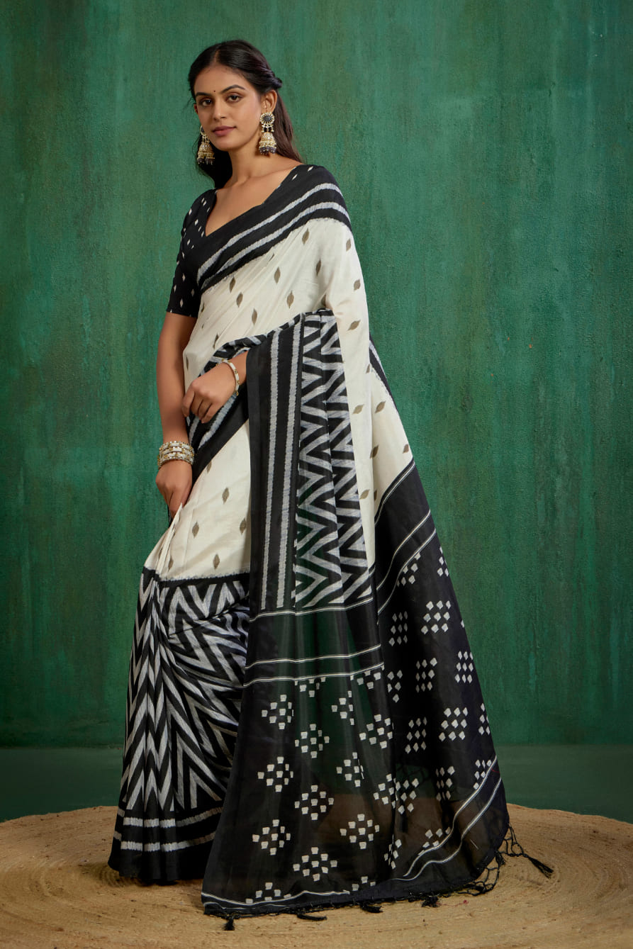 Shop Elegant Off White Mysore Art Silk Printed Ready to Wear Saree Online - Best Prices-RTW-2212