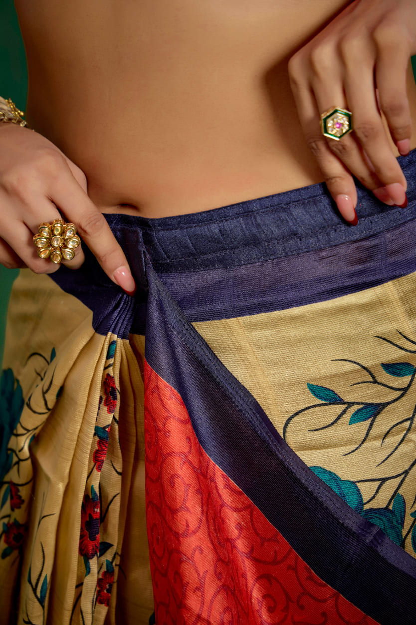 Shop Elegant Red Mysore Art Silk Printed Ready to Wear Saree Online - Best Prices-RTW-2214