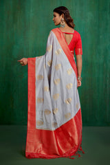 Shop Elegant Grey Banarasi Art Silk Woven Ready to Wear Saree Online - Best Prices-RTW-2230