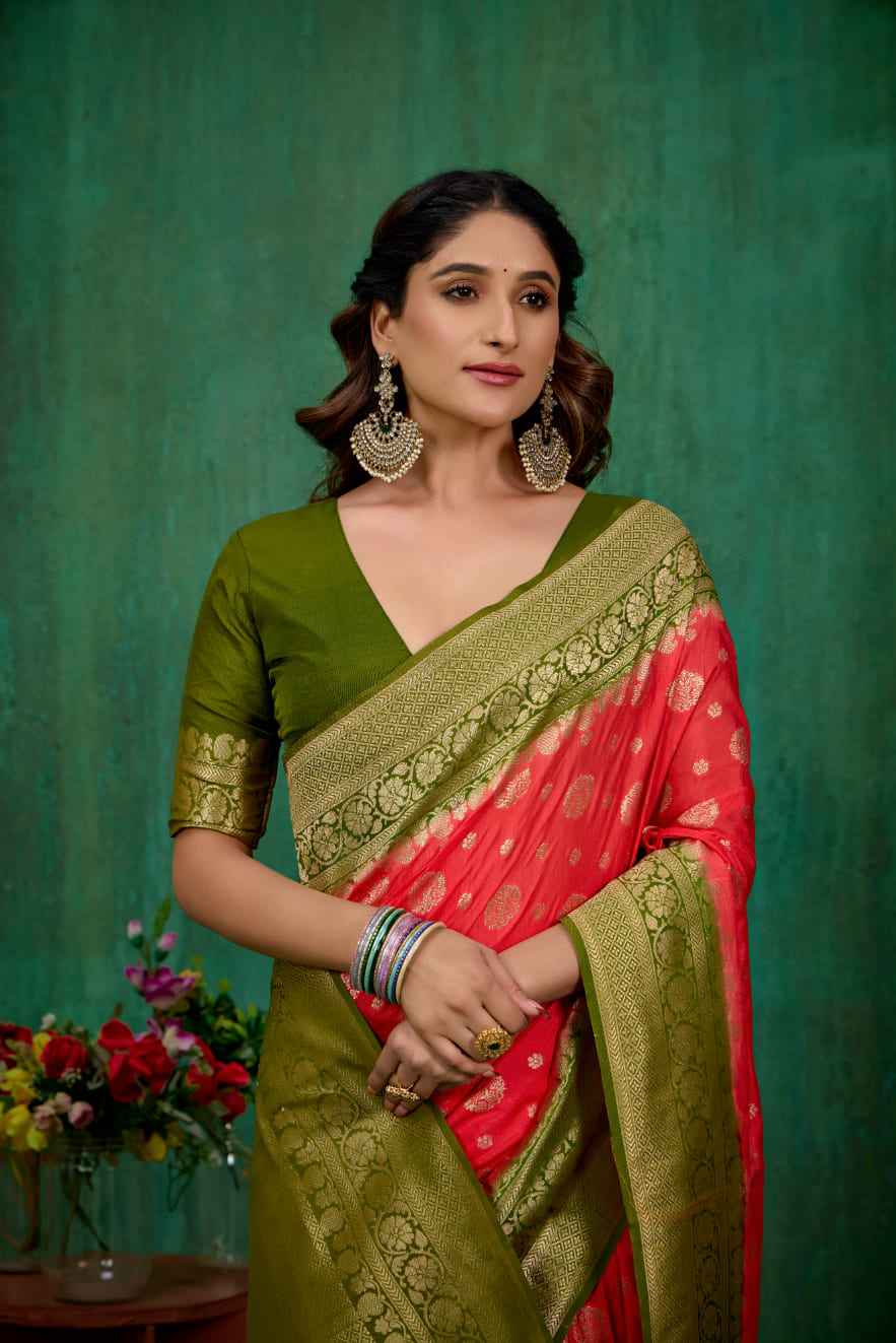Shop Elegant Red Banarasi Art Silk Woven Ready to Wear Saree Online - Best Prices-RTW-2231