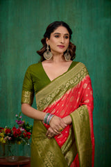 Shop Elegant Red Banarasi Art Silk Woven Ready to Wear Saree Online - Best Prices-RTW-2231