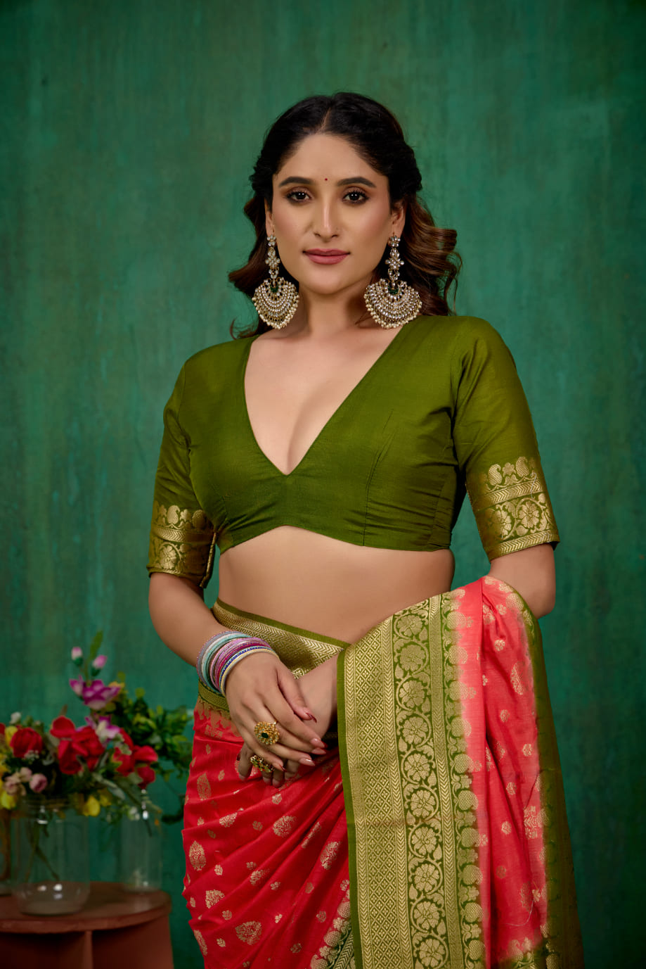 Shop Elegant Red Banarasi Art Silk Woven Ready to Wear Saree Online - Best Prices-RTW-2231