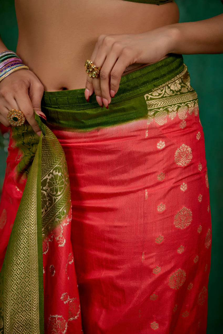 Shop Elegant Red Banarasi Art Silk Woven Ready to Wear Saree Online - Best Prices-RTW-2231