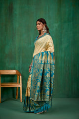 Shop Elegant Off White Banarasi Art Silk Woven Ready to Wear Saree Online - Best Prices-RTW-2535
