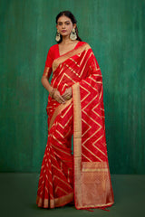 Shop Elegant Red Organza Silk Woven Ready to Wear Saree - Perfect for Any Occasion-RTW-2564
