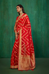 Shop Elegant Red Organza Silk Woven Ready to Wear Saree - Perfect for Any Occasion-RTW-2564