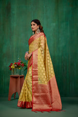 Shop Elegant Yellow Organza Silk Woven Ready to Wear Saree - Perfect for Any Occasion-RTW-2573