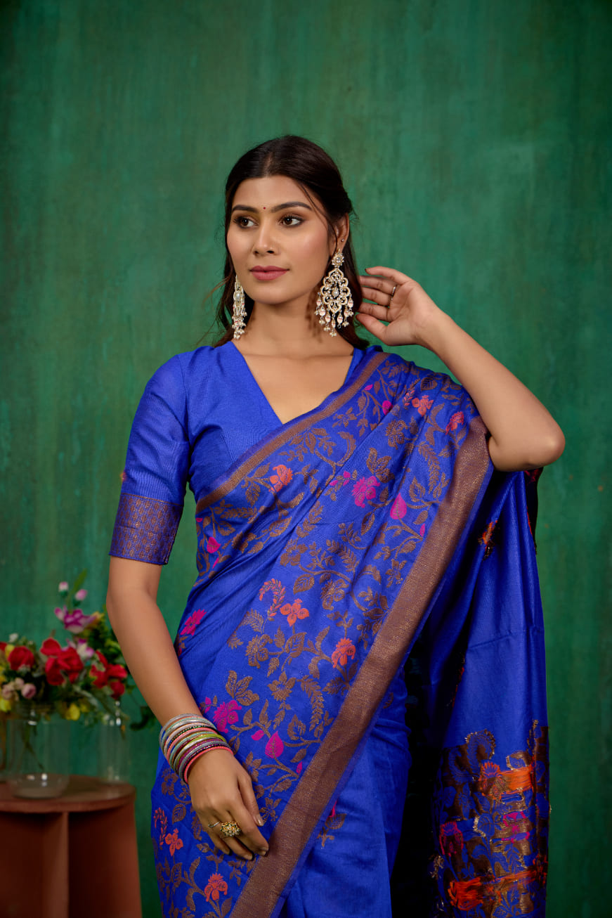Shop Elegant Blue Banarasi Art Silk Woven Ready to Wear Saree Online - Best Prices-RTW-2581