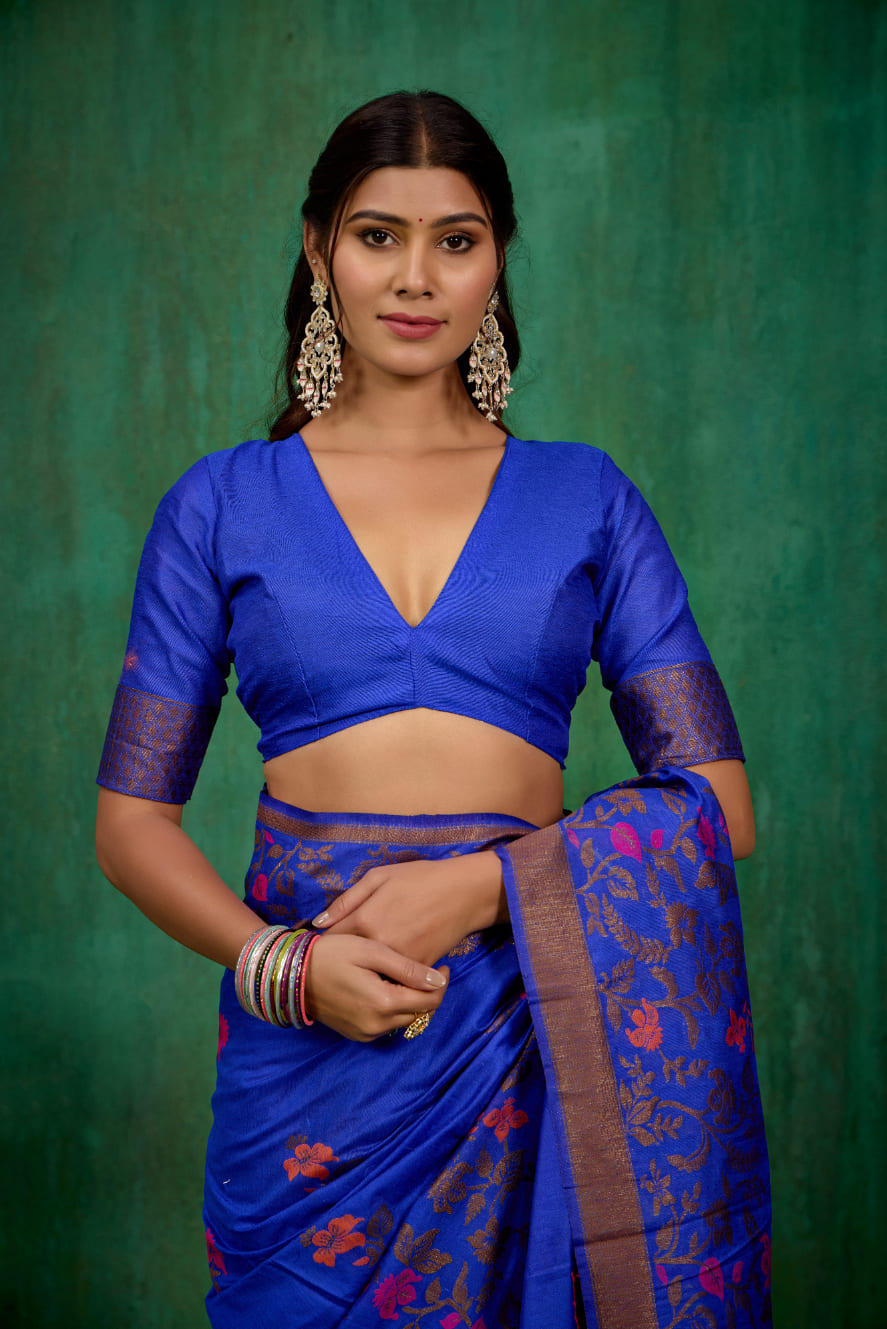 Shop Elegant Blue Banarasi Art Silk Woven Ready to Wear Saree Online - Best Prices-RTW-2581