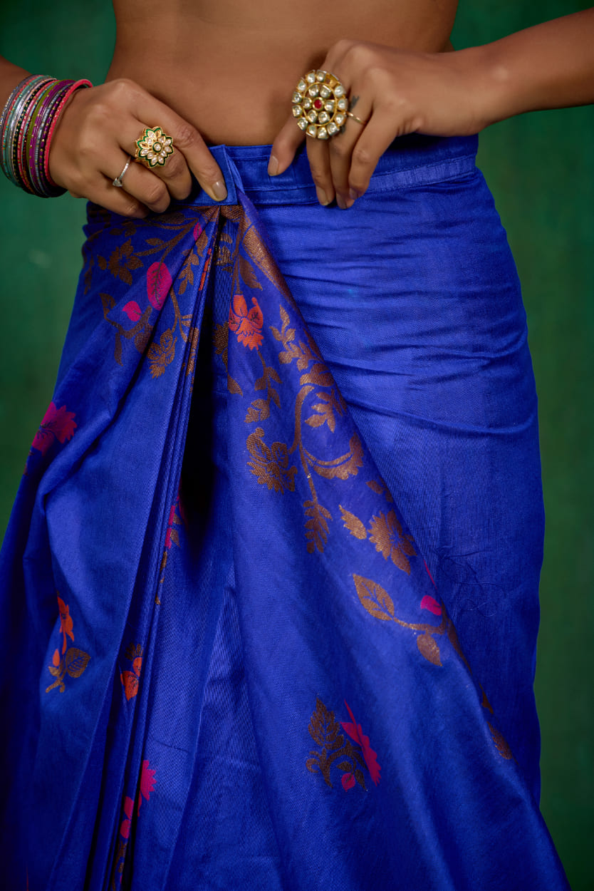 Shop Elegant Blue Banarasi Art Silk Woven Ready to Wear Saree Online - Best Prices-RTW-2581