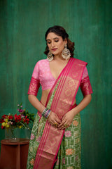 Elegant Green Cotton Silk Woven Ready to Wear Saree - Perfect for Any Occasion-RTW-2590